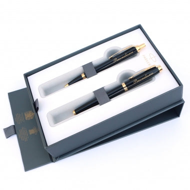 Set stilou si pix Parker IM Royal negru personalizat prin gravura