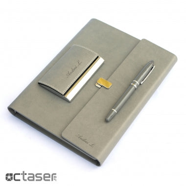 Set personalizat prin gravura agenda + roller + portcard DELUX gri