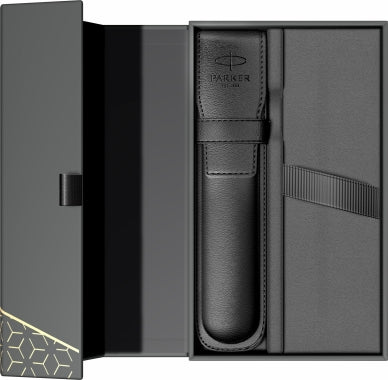 Set stilou personalizat Parker Vector + pix personalizat Parker Jotter si etui negru piele naturala