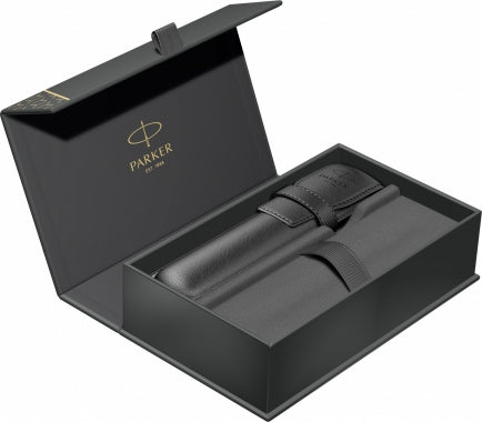 Set stilou personalizat Parker Vector + pix personalizat Parker Jotter si etui negru piele naturala