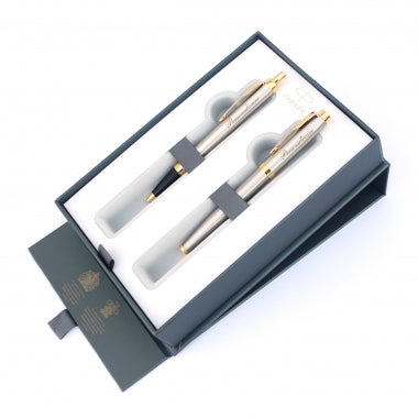 Set stilou si pix Parker IM Royal argintiu personalizat