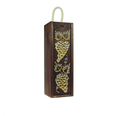 Cutie vin din lemn natur cu model de struguri personalizata