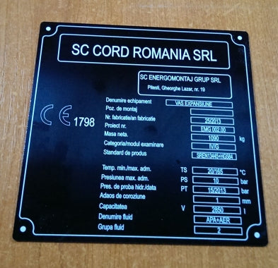 Placute indicatoare din aluminiu eloxat pentru echipamente industrial