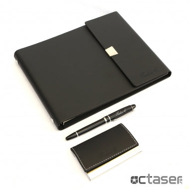 Set personalizat prin gravura agenda + roller + portcard DELUX Pro negru