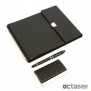 Set personalizat prin gravura agenda + roller + portcard DELUX Pro negru