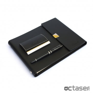 Set personalizat prin gravura agenda + roller + portcard DELUX Pro negru