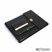 Set personalizat prin gravura agenda + roller + portcard DELUX Pro negru
