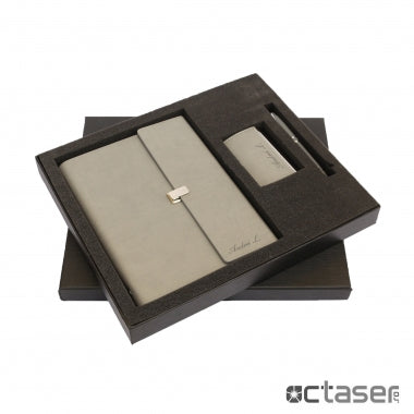 Set personalizat prin gravura agenda + roller + portcard DELUX gri