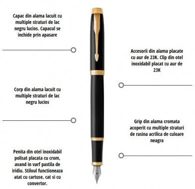 Set stilou si pix Parker IM Royal negru personalizat prin gravura